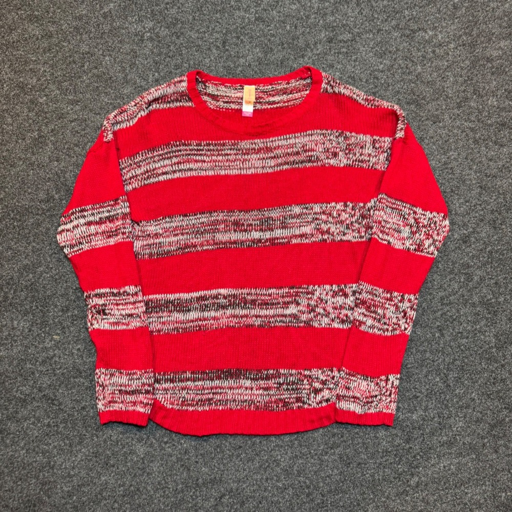 No Boundaries Red Striped Crewneck Sweater XXL 2XG Space Dye Knit Top